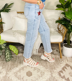 Star Spangled Denim  Sequin Stars Patch Jeans