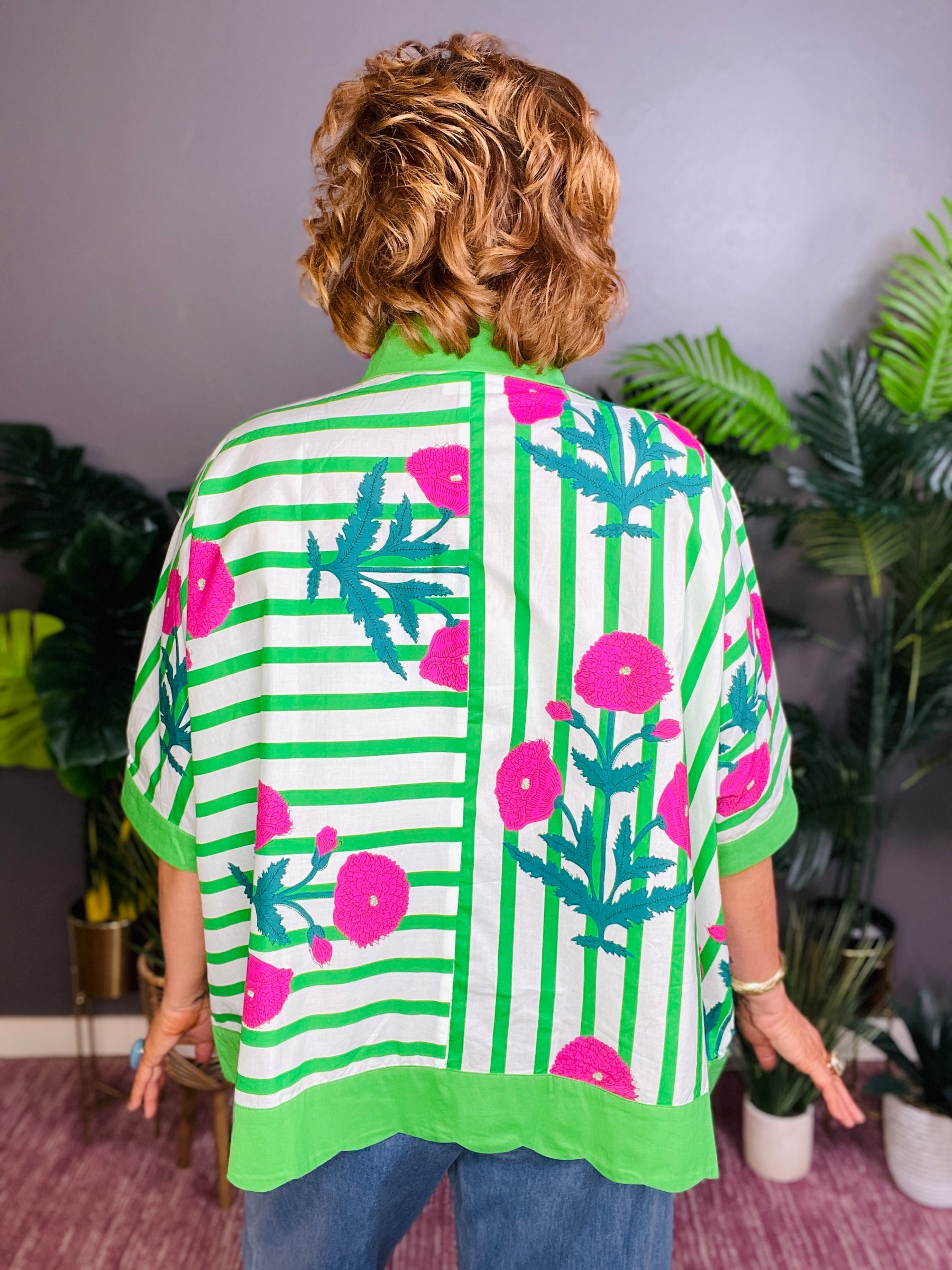 Dashing Darling Green Floral Stripe Top