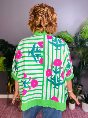 Dashing Darling Green Floral Stripe Top