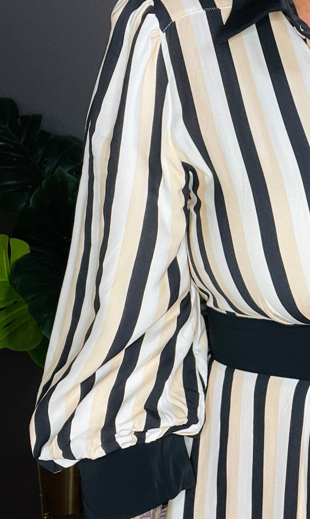Live Your Life Stripe 3/4 Puff Sleeve Midi Dress
