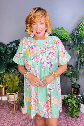 Ready Or Not Boho Sage Floral Mini Dress