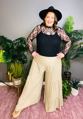 Southern Flair Beige Tiered Wide Leg Pants - P086BG