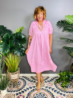 All Dressed Up Pink Stripe Dress