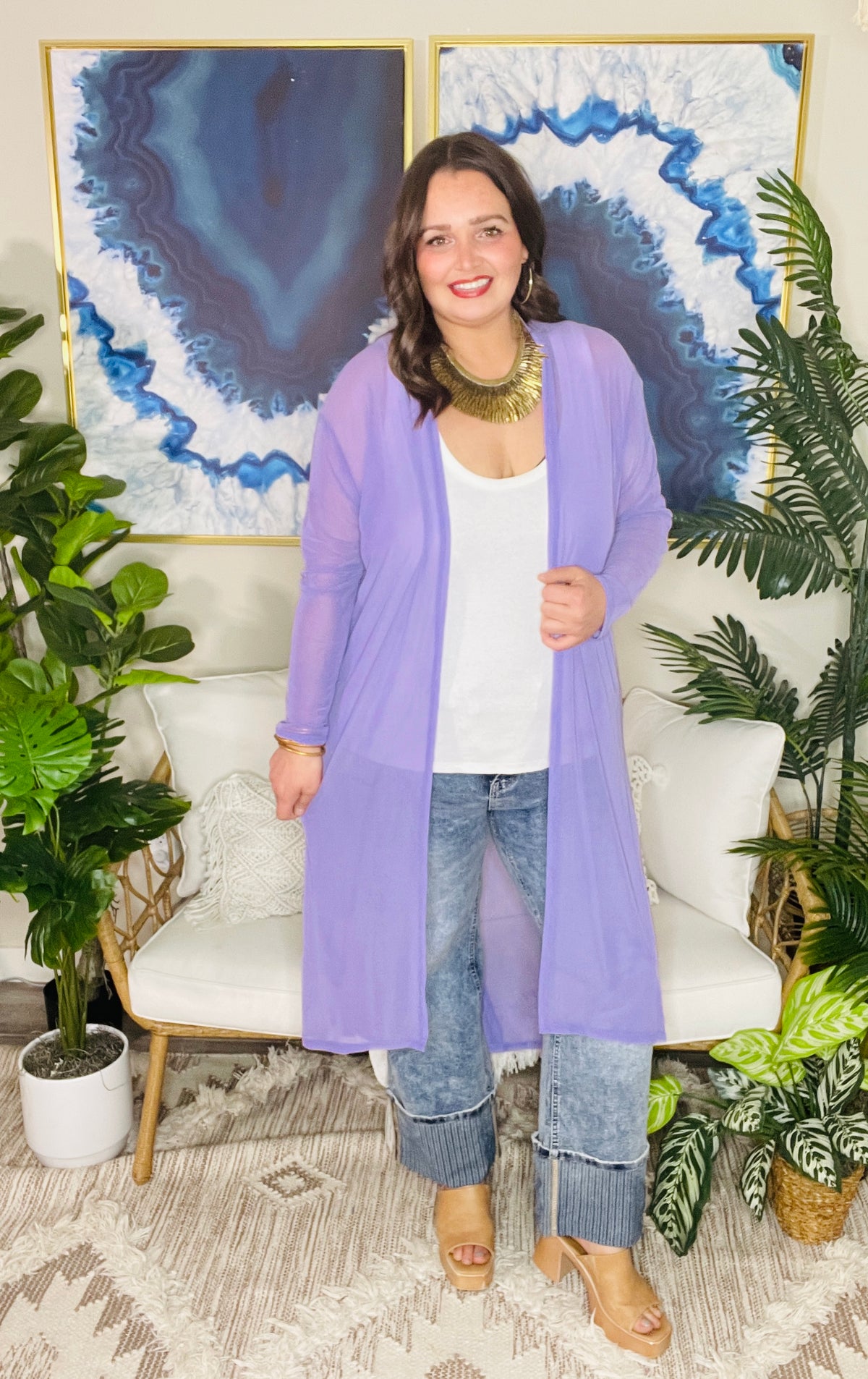 Finishing Touch Lavender Sheer Mesh Duster