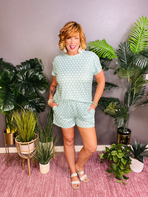She's Got A Way Green Polka Dot Top And Short Set