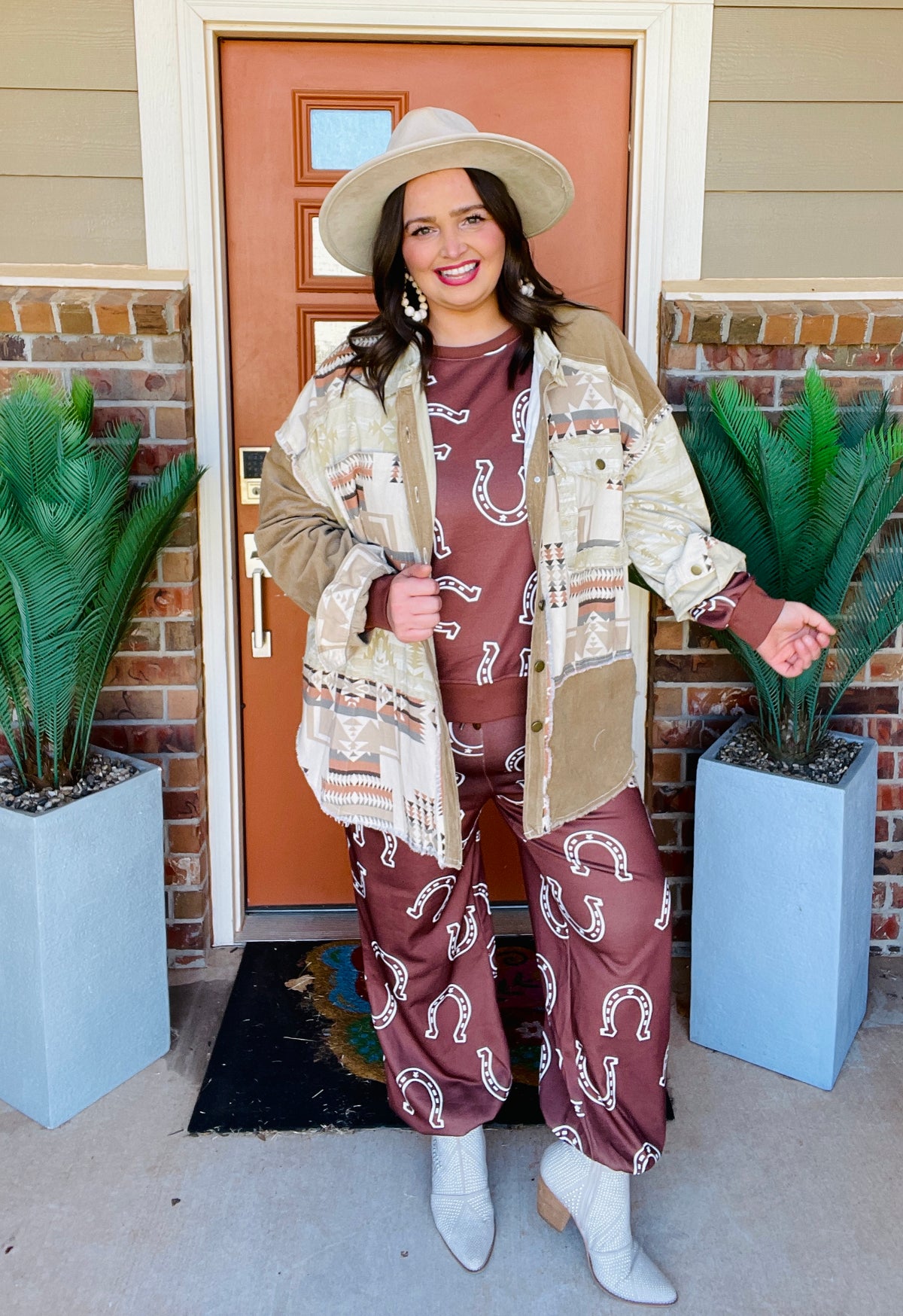 Lucky Trails Brown Top And Pant Set