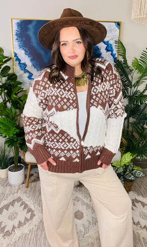 Cozy By Design Brown Zip Cardigan - OT206BR