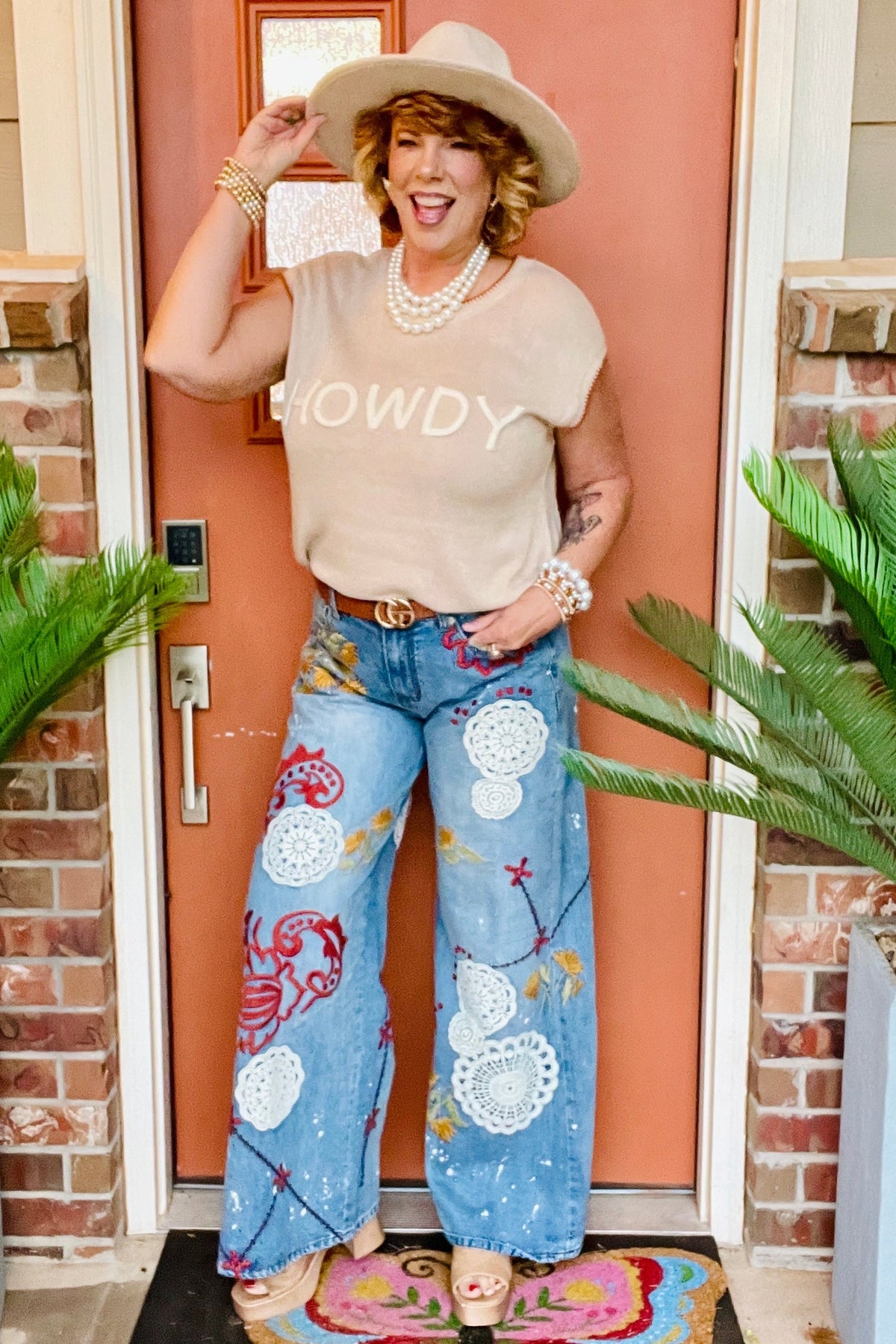 Vintage Soul Embroidered Wide Leg Jeans - J065DN