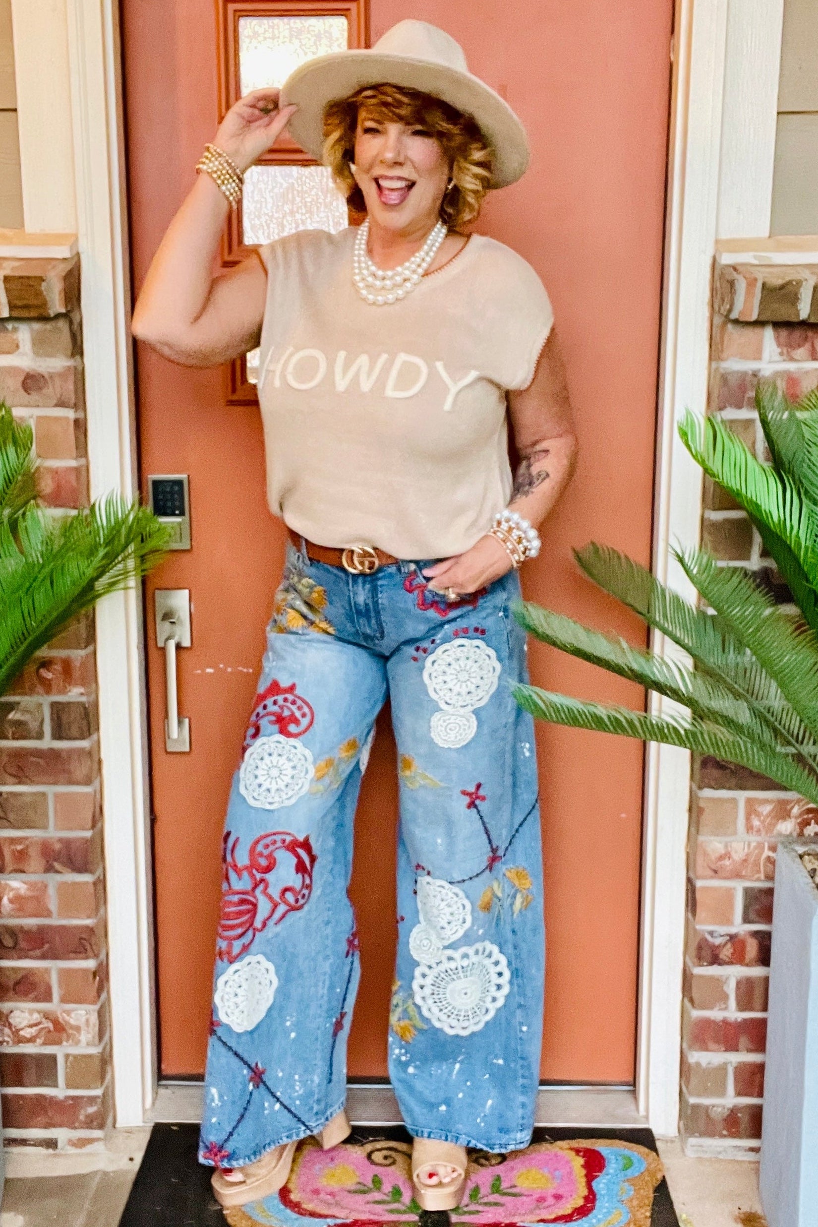 Vintage Soul Embroidered Wide Leg Jeans - J065DN