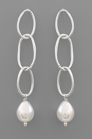 Pearl And Silver Dangle Earrings - E017PR