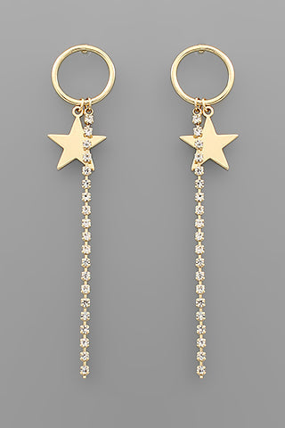 Gold Star And Crystal Dangle Earrings - E018GO