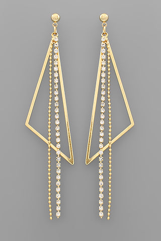 Gold Triangle & Crystal Rows Earrings - E020GO