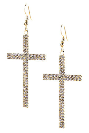Crystal Bling Cross Earrings - E028 (2 Colors)