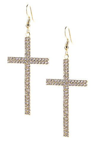 Crystal Bling Cross Earrings - E028 (2 Colors)