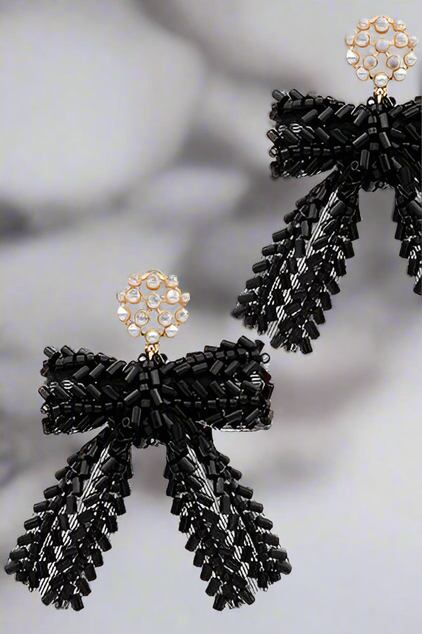 Black Bow Earrings - E023BK