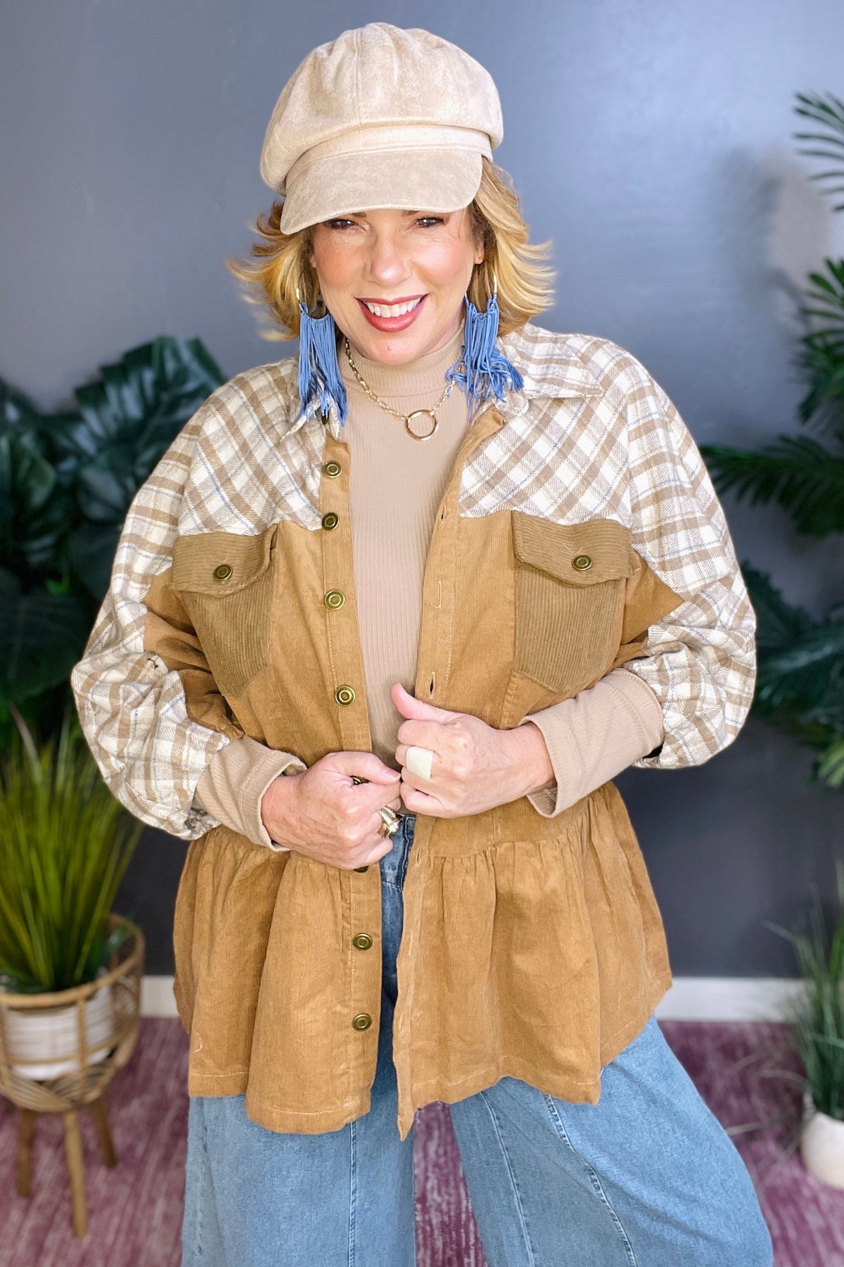 Plaid Season Ready Latte Shacket - OT021LA