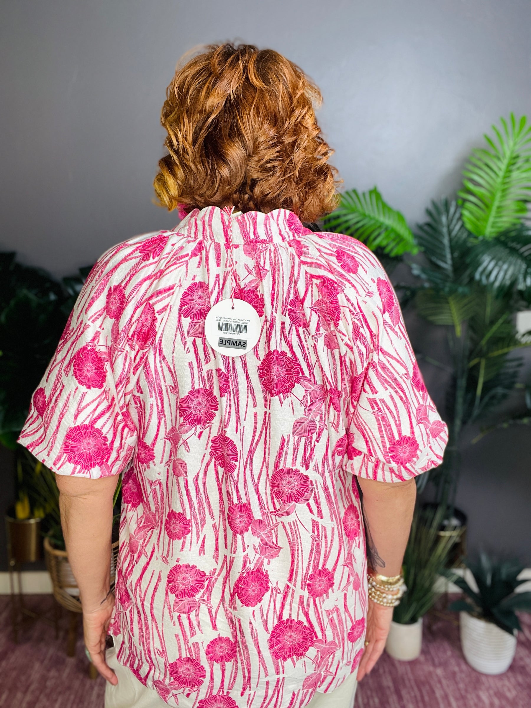See It Through Pink Floral Scalloped Edge Top