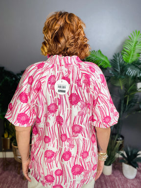 See It Through Pink Floral Scalloped Edge Top