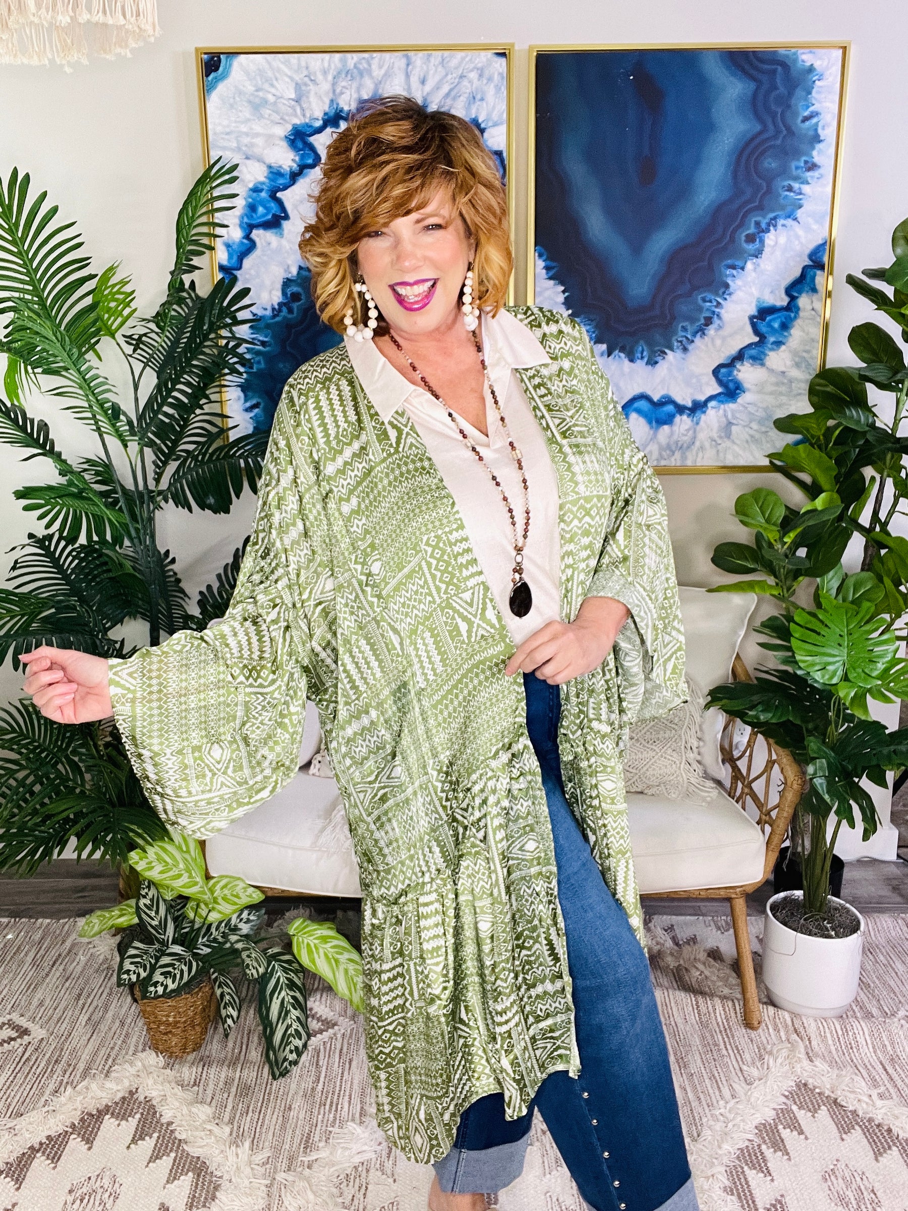 Wander This Way Green Kimono - OT201GN