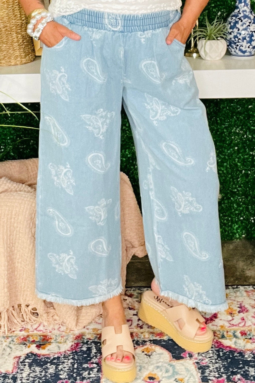 Paisley Spirit Light Denim Paisley Wide Leg Pants