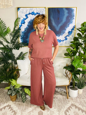 City Stroll Cinnamon Top And Pant Set - YF006CN