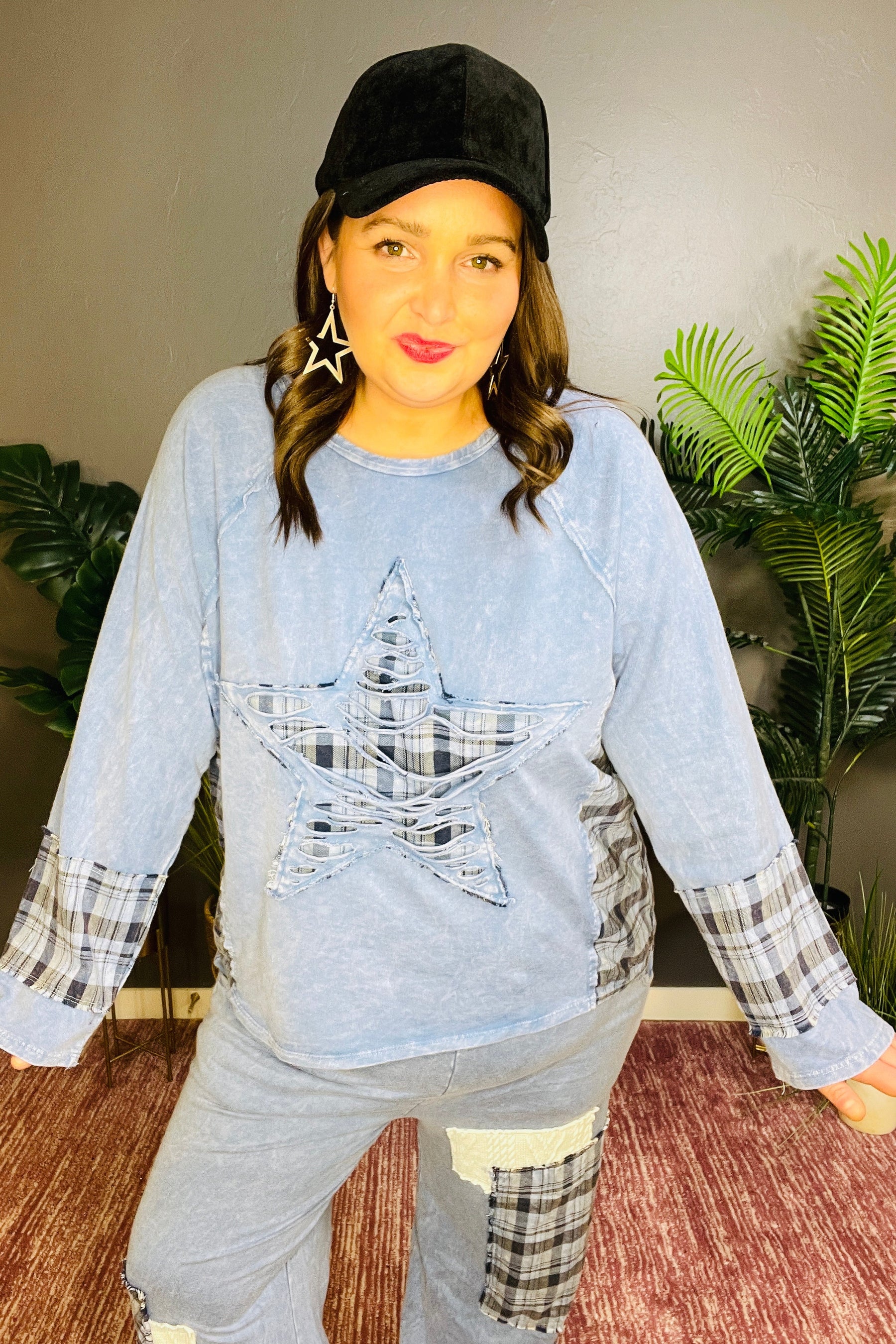 Casual Cutie Plaid Star Top - S126DB