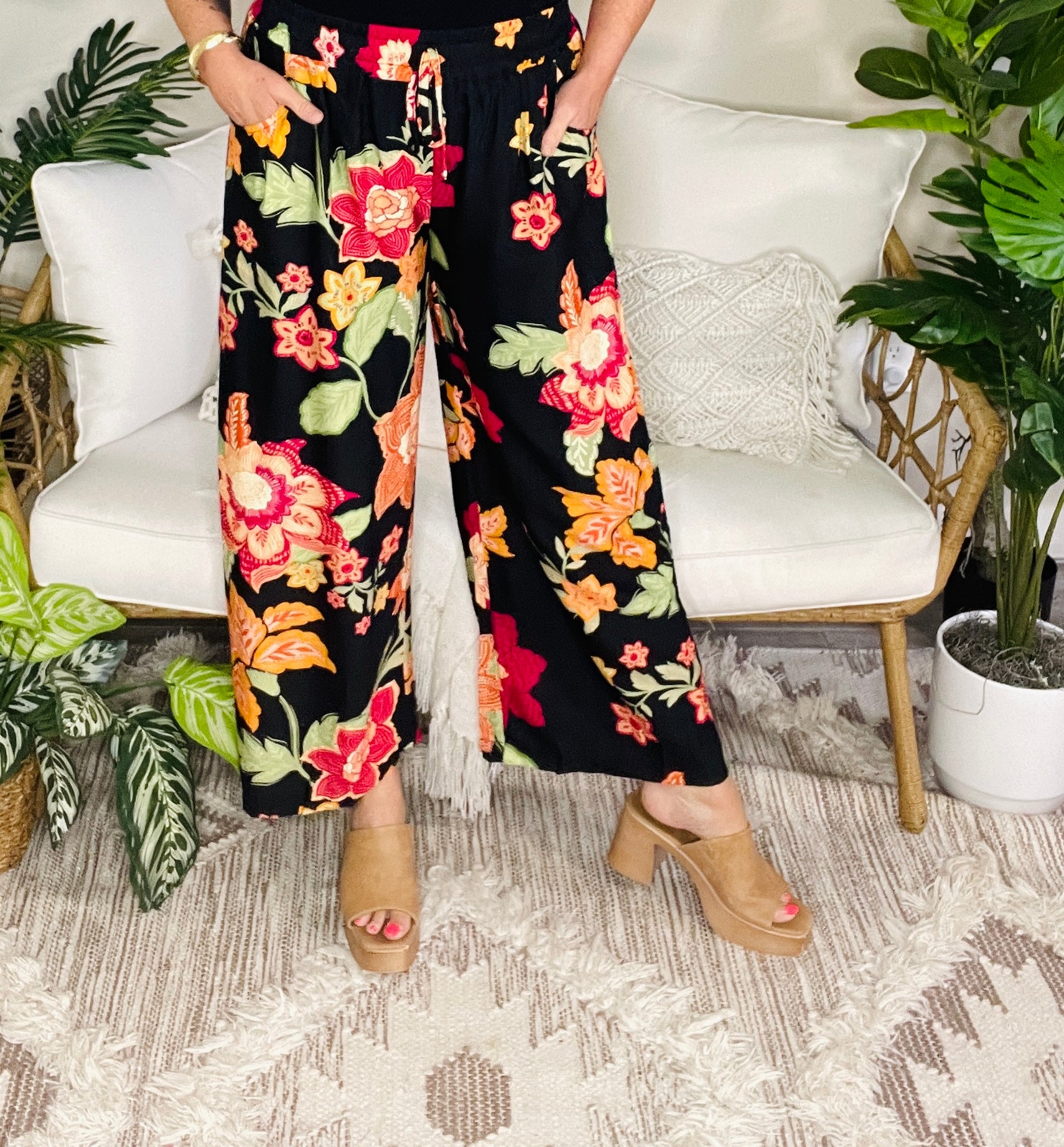 Boho Botanical Wide Leg Pant - P163BK