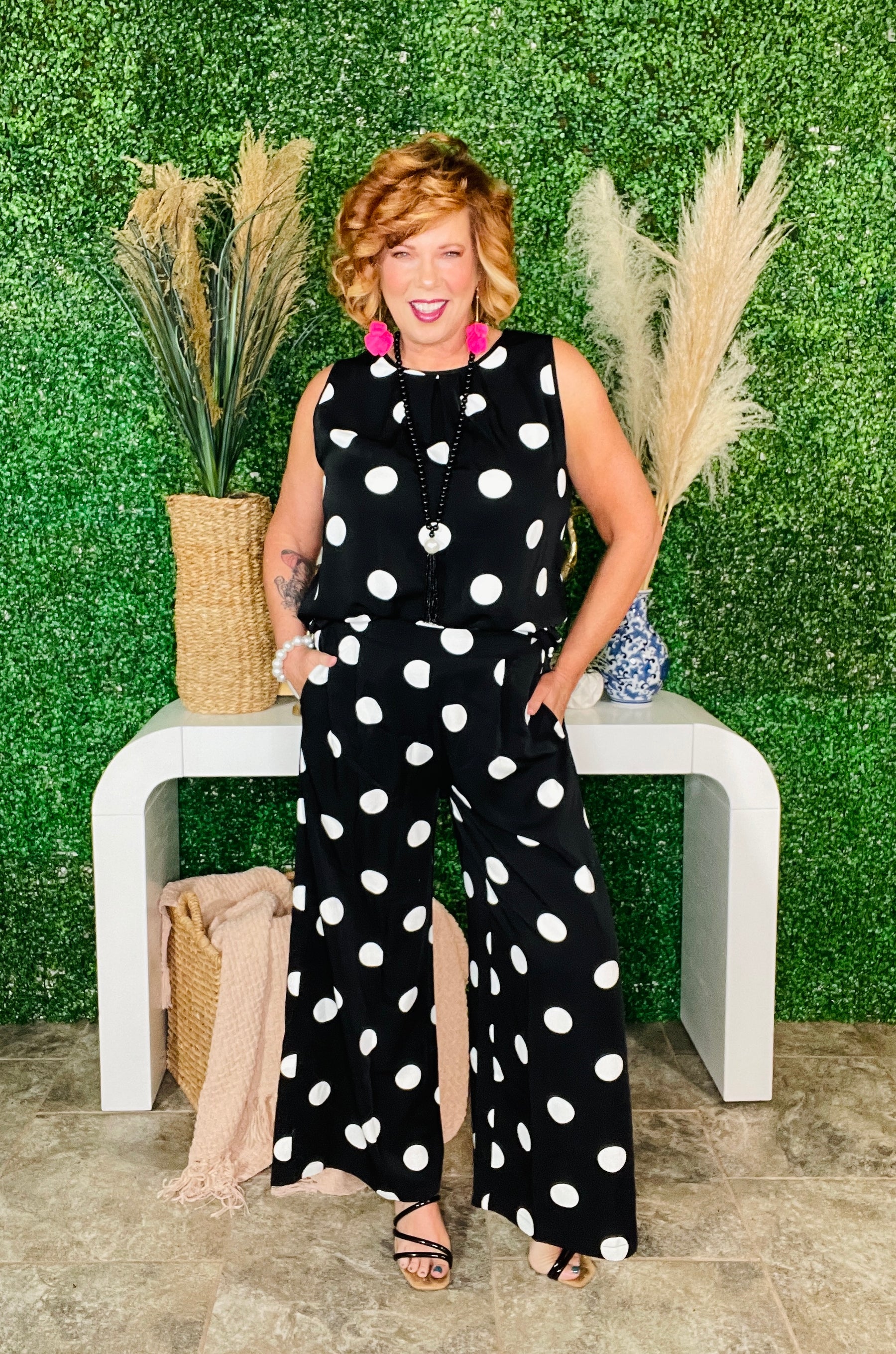 The Sweet Spot Black Polka Dot Top And Pant Set