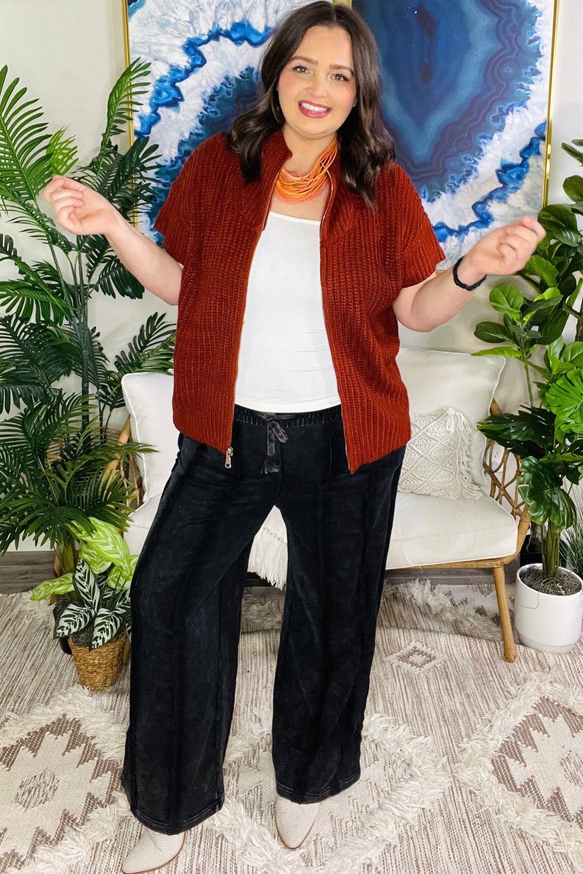 Casually Cozy Zipper Cinnamon Knit Sweater