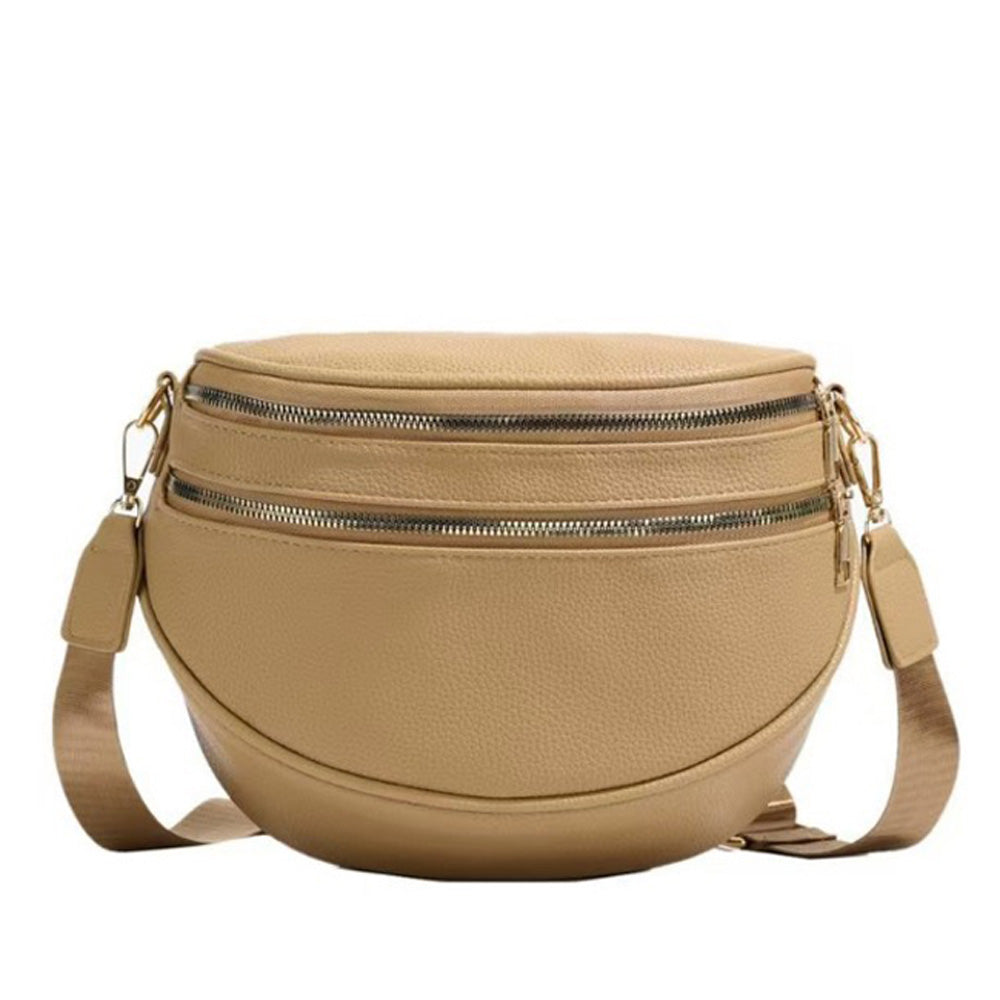 Sabrina Double Zip Leather Crescent Sling (4 Colors)