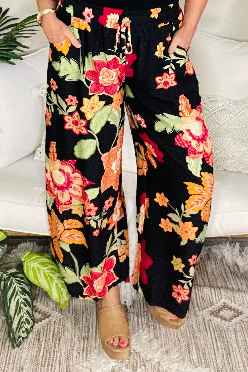 Boho Botanical Wide Leg Pant - P163BK