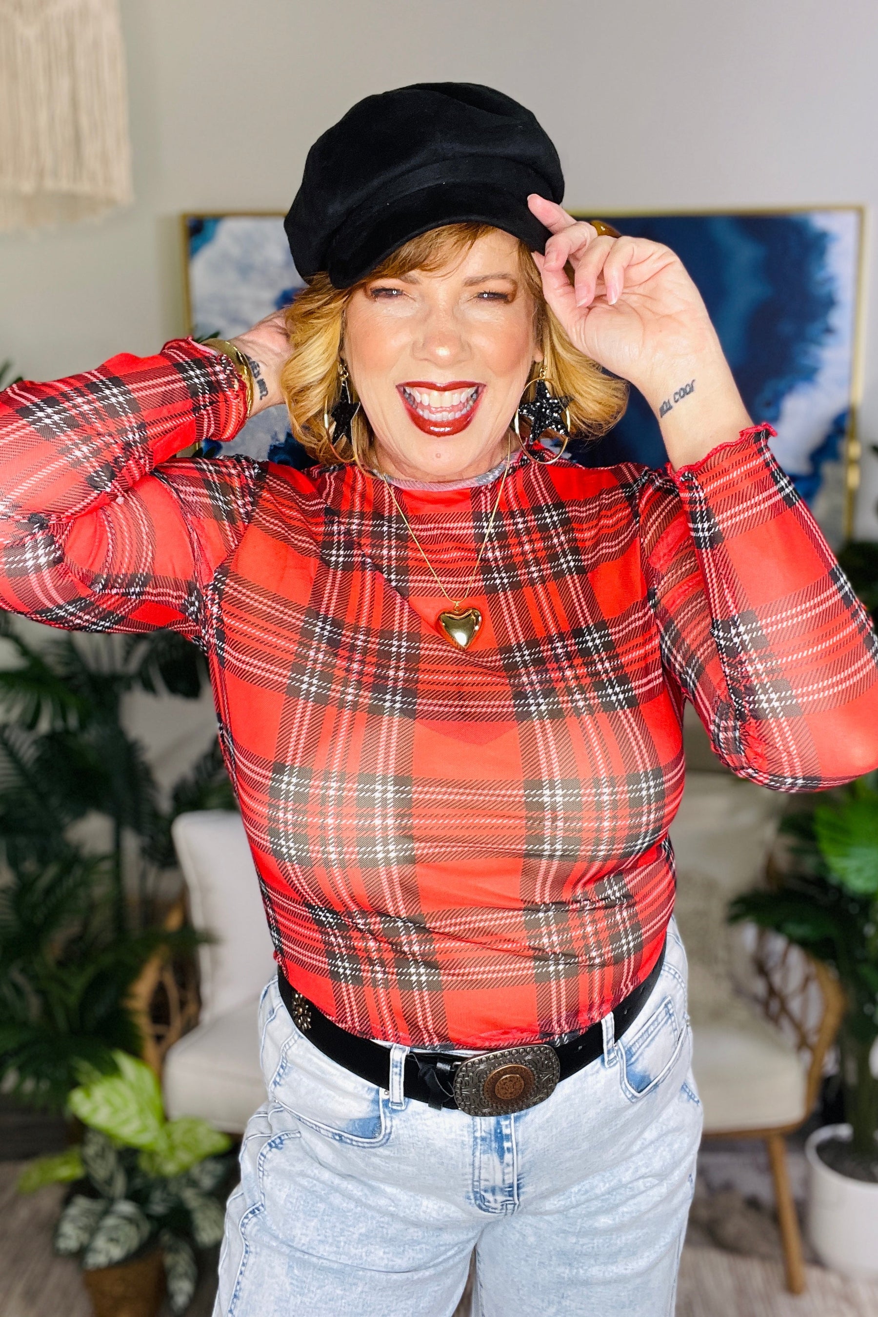 Plaid Intentions Mesh Top