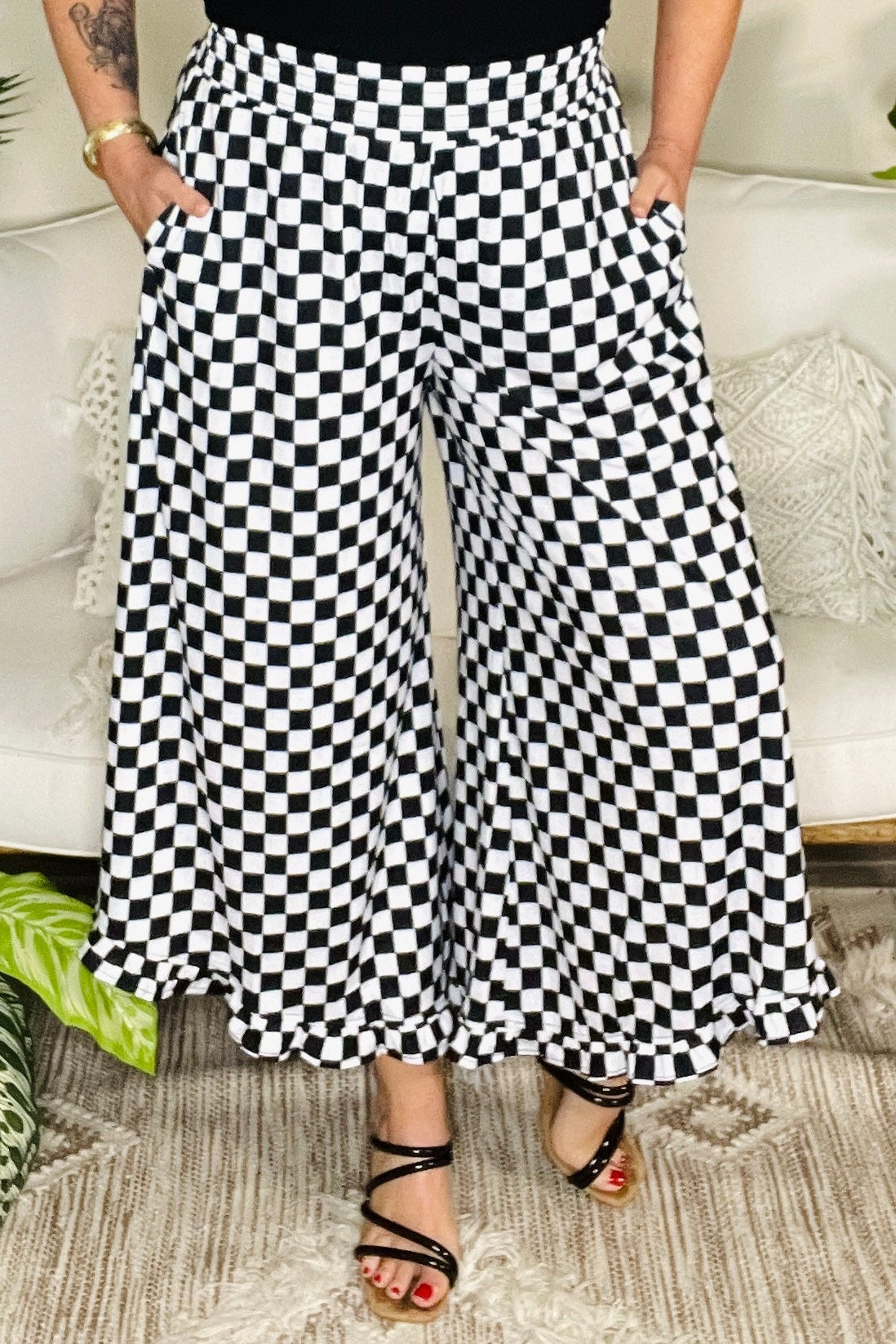 Round The Track Checkered Pants - P106BW