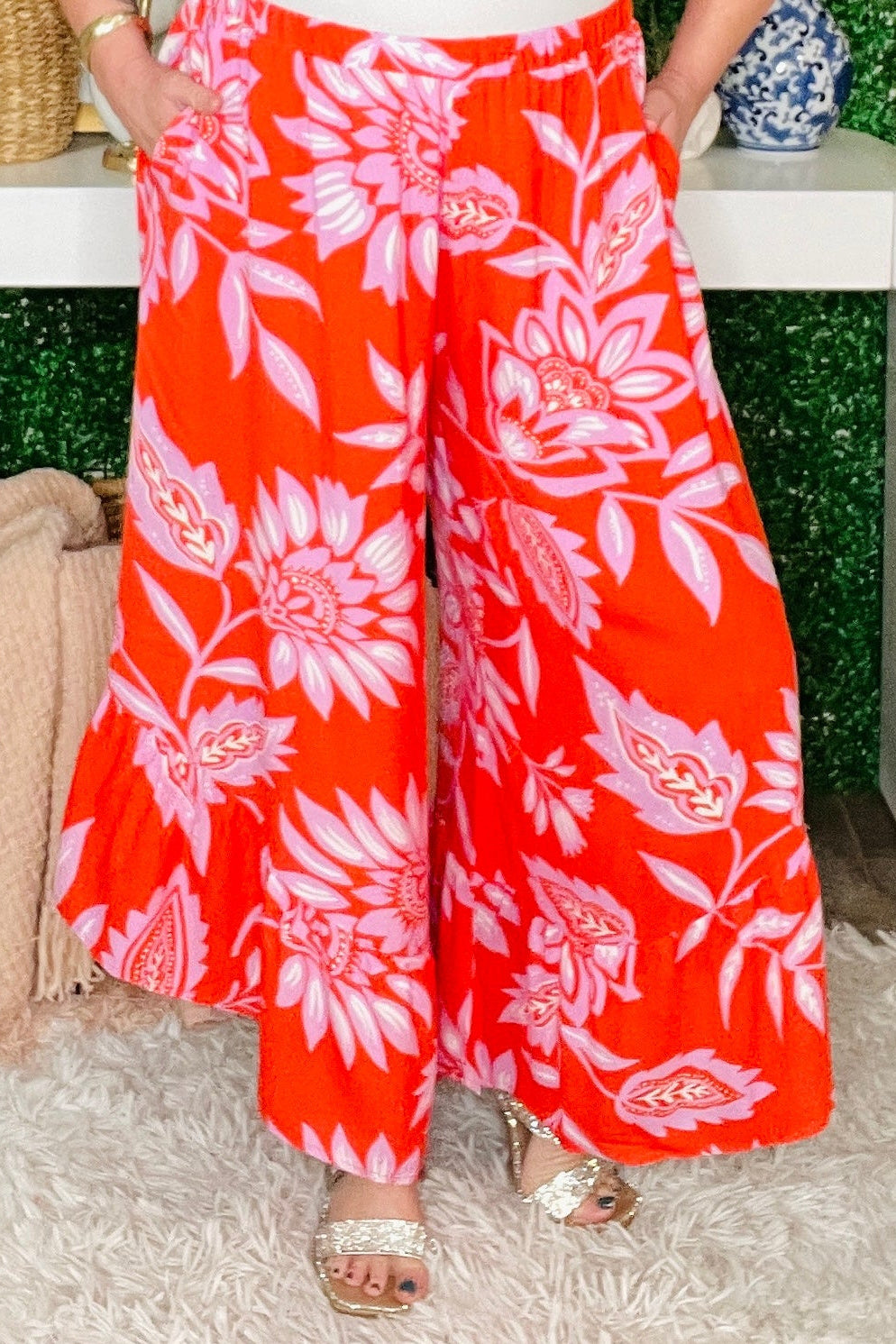 Floral Getaway Coral Floral Pants - P085CO