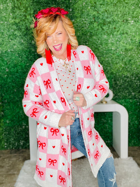 Checker Bow Valentine's Cloud Cardigan - OT115PK
