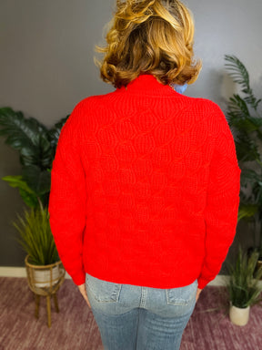 Cozy Up Cable Red Mock Sweater - S001RD