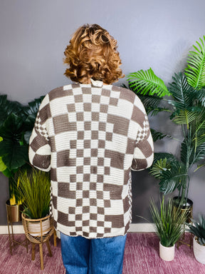 Comfort In Check Sweater Cardigan