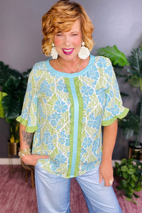 Made You Look Sky Blue Floral Print Top