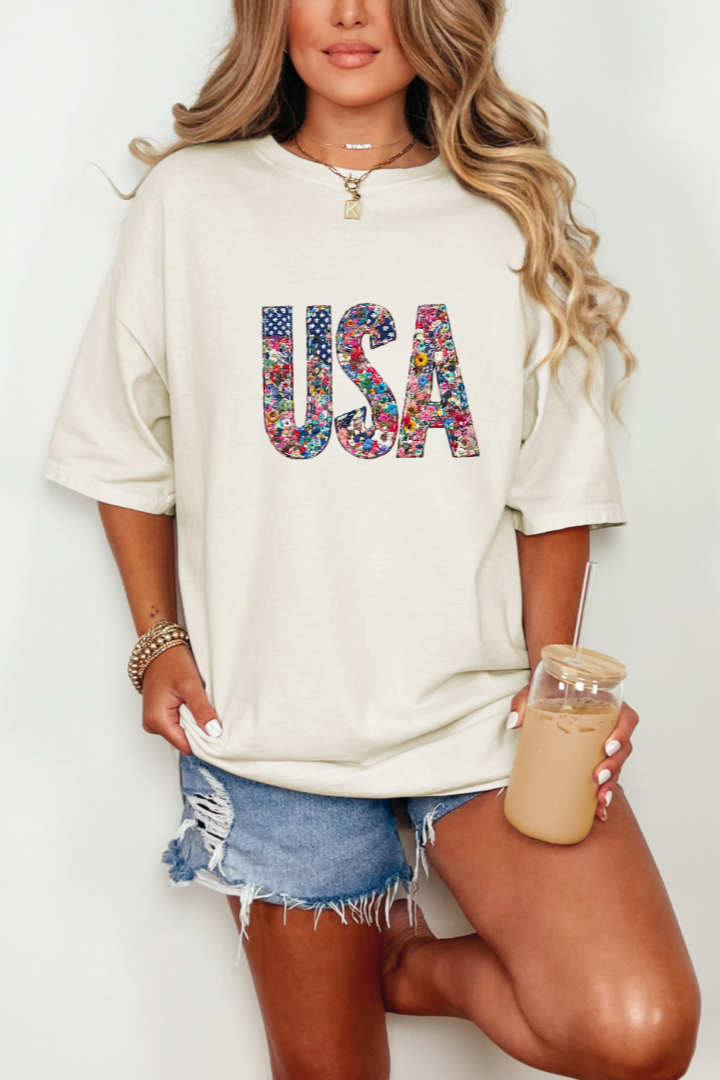 Floral Patchwork USA Graphic Tee