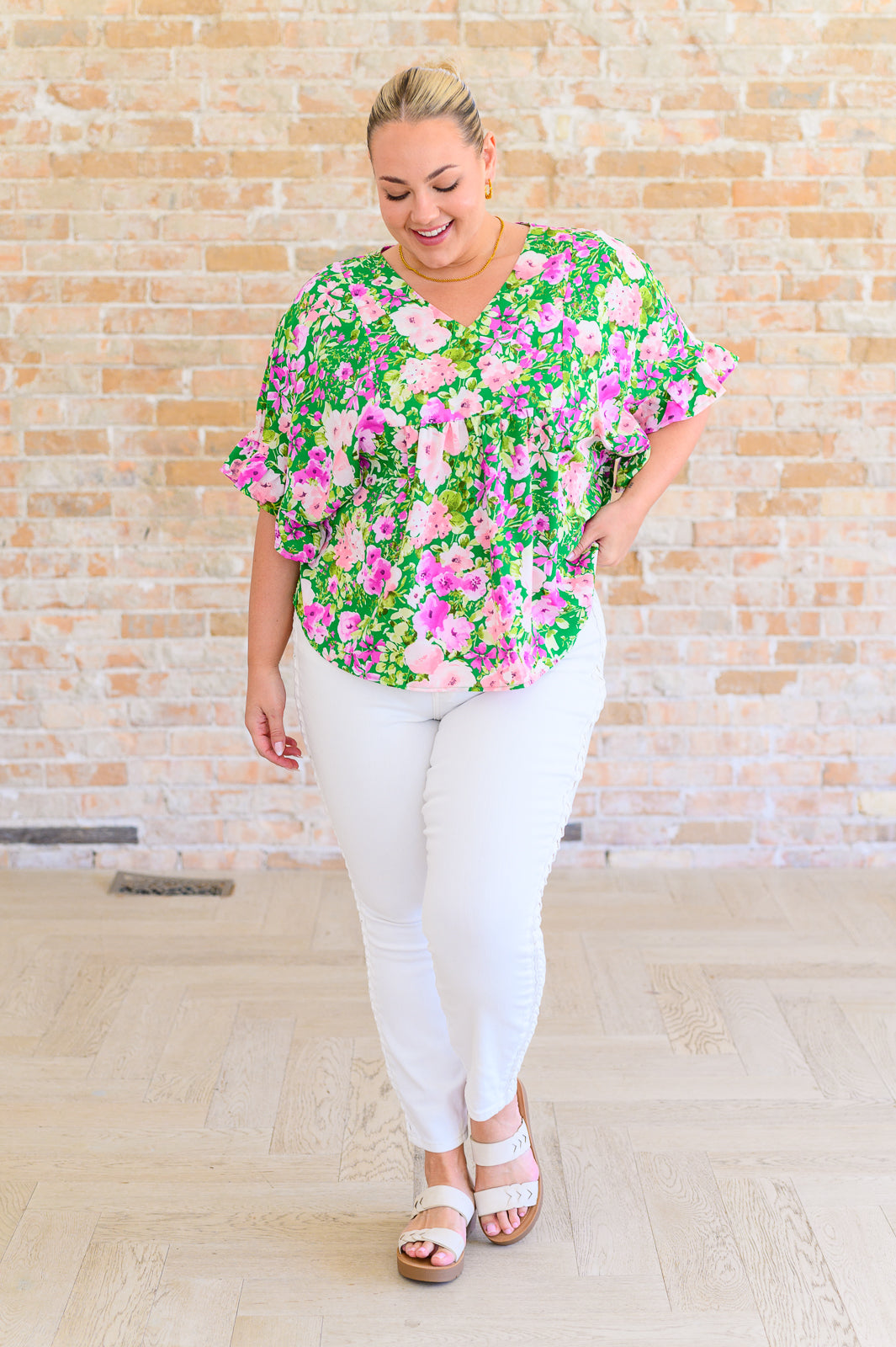Florence V-Neck Statement Top in Kelly Green - T10953GN