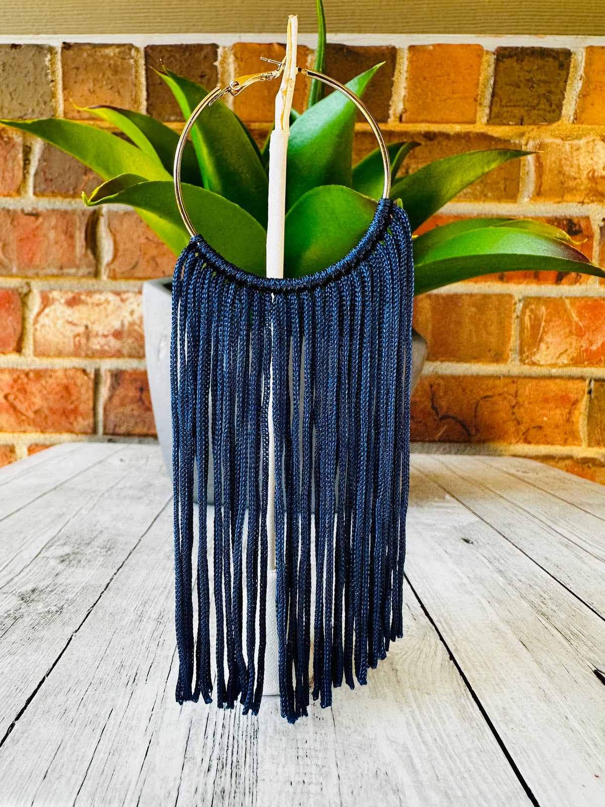 Long Fringe Tassel Hoop Earrings - E007 (11 Colors)