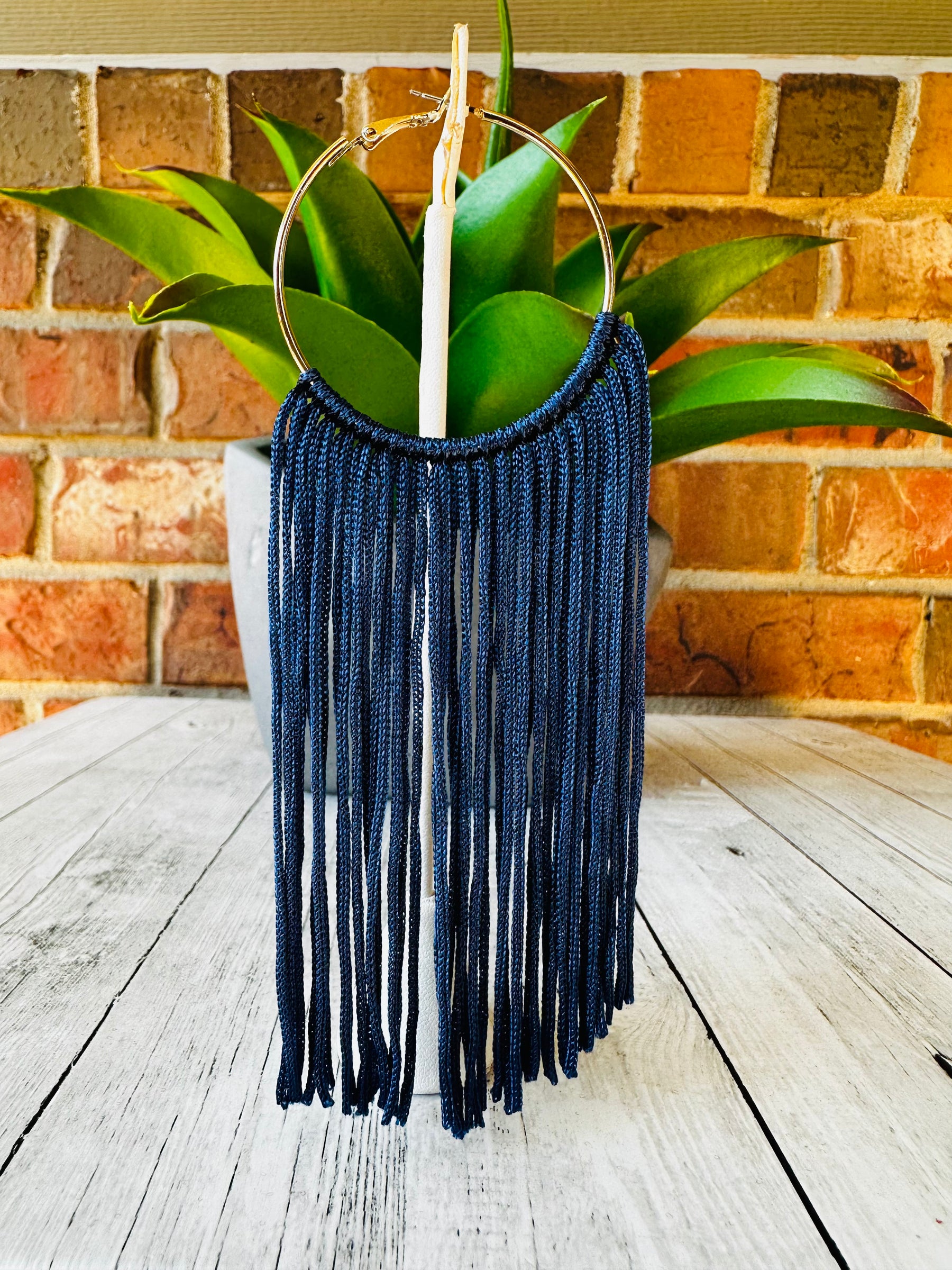 Long Fringe Tassel Hoop Earrings - E007 (11 Colors)