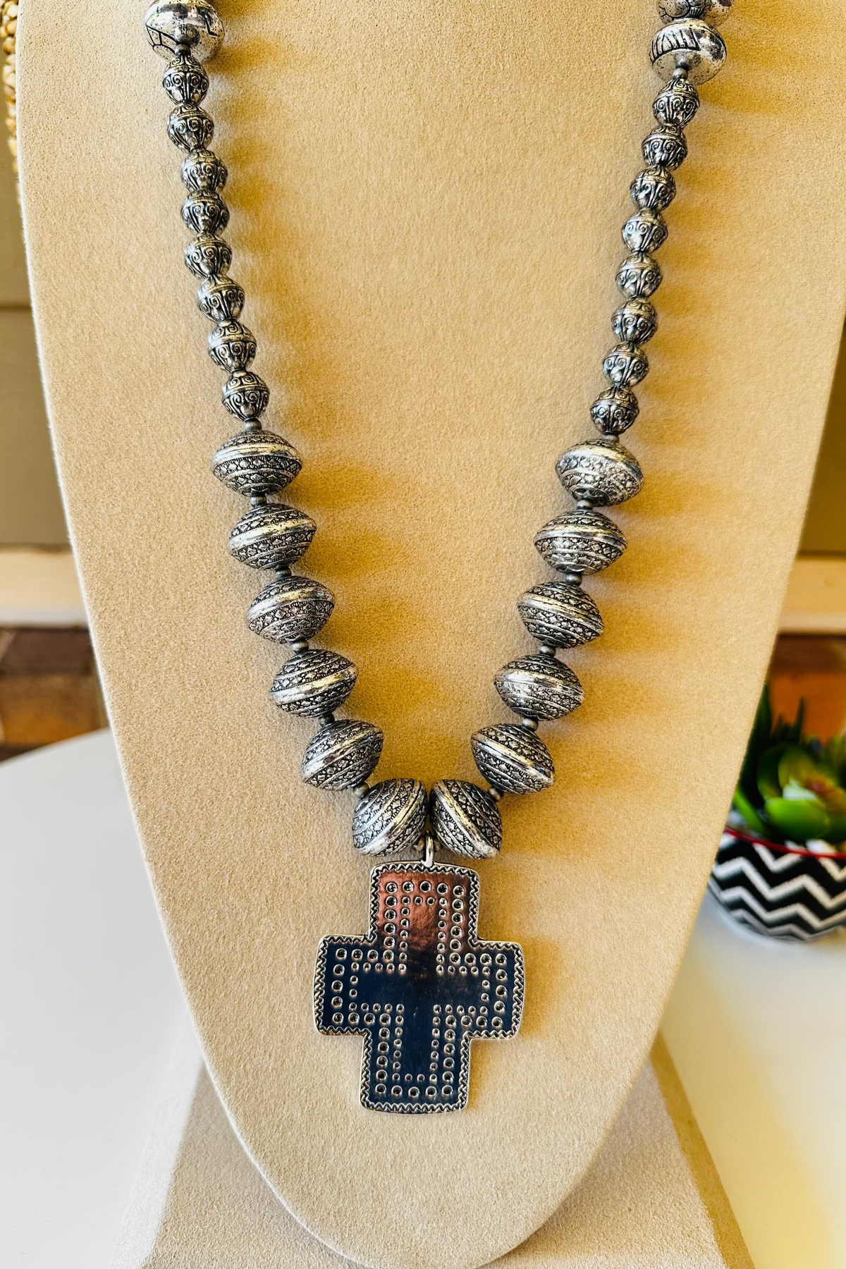 Antique Silver Cross Necklace - N056AS