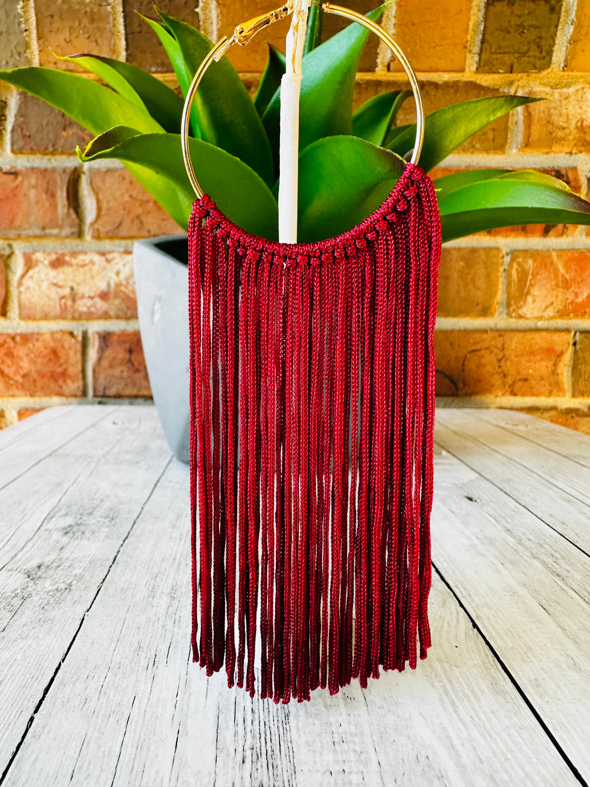 Long Fringe Tassel Hoop Earrings - E007 (11 Colors)