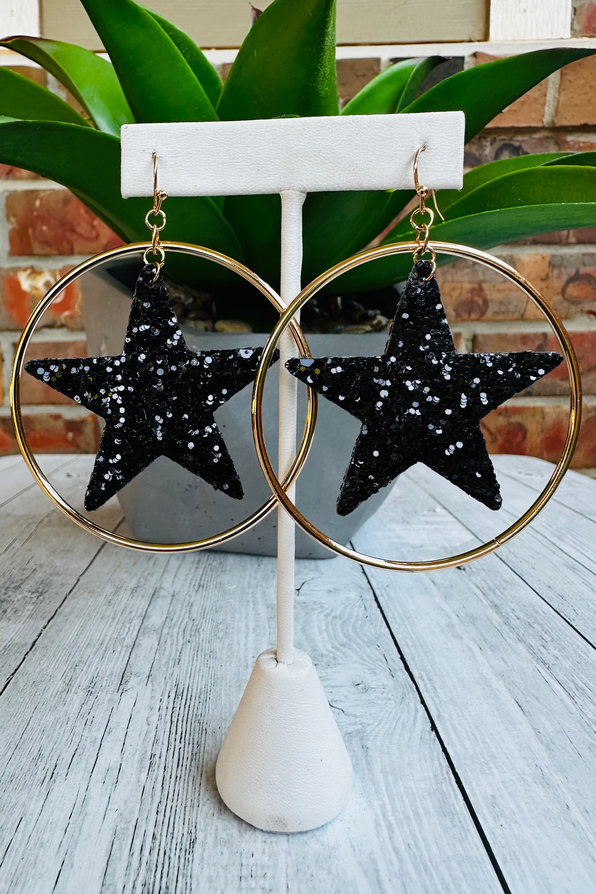 Glitter Star Hoop Earrings - E022 (4 Colors)