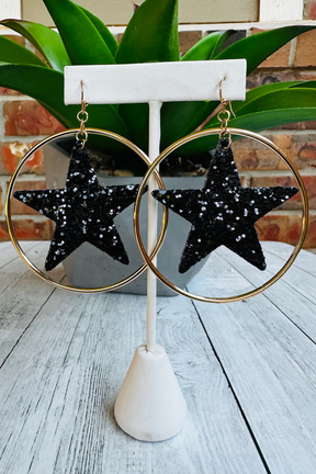 Glitter Star Hoop Earrings - E022 (4 Colors)
