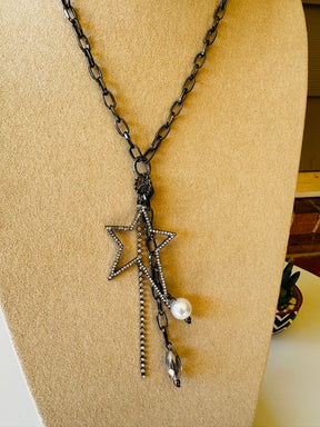 Bling Star And Charm Necklace - N058SI