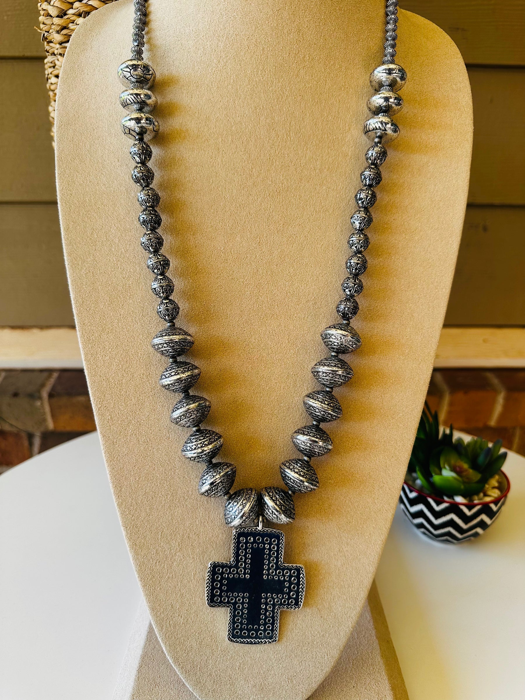 Antique Silver Cross Necklace - N056AS