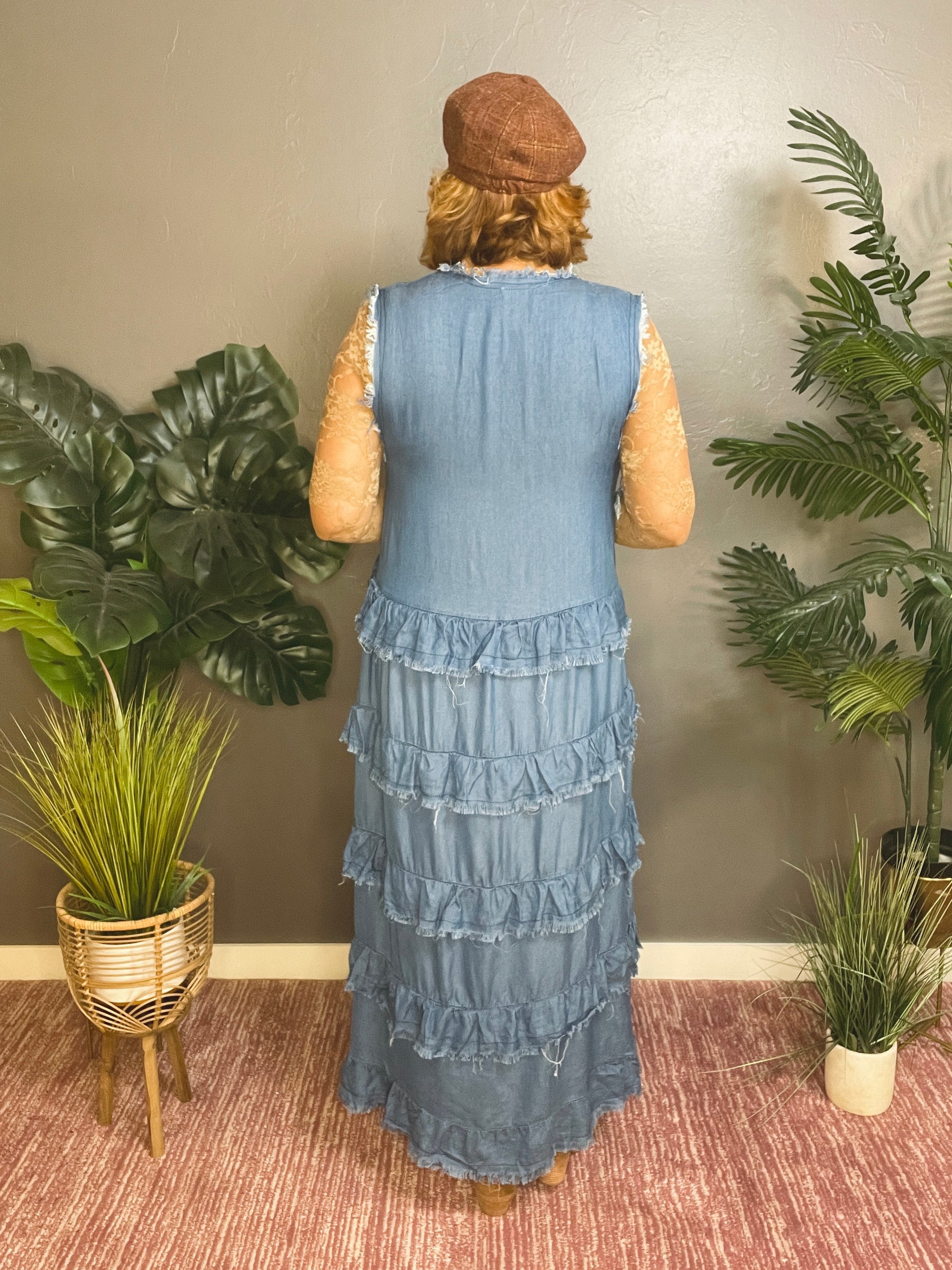 Dress It Up Raw Hem Denim Maxi Dress