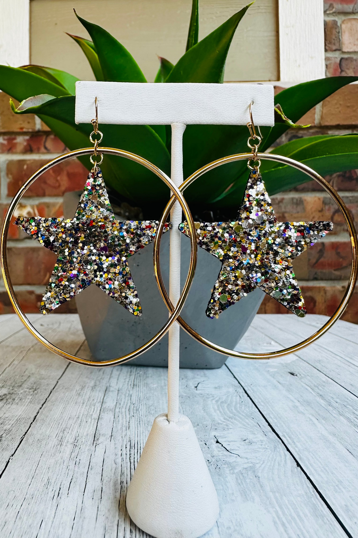 Glitter Star Hoop Earrings - E022 (4 Colors)